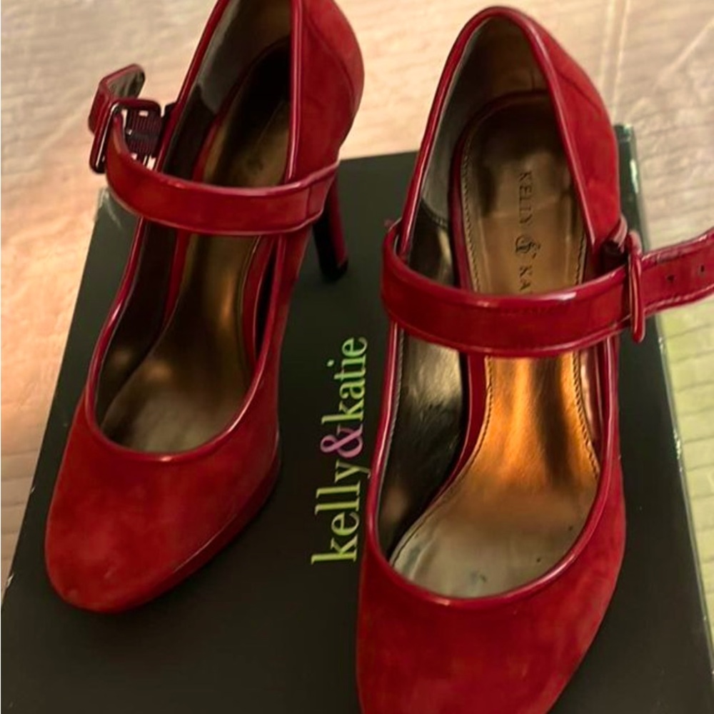 Kelly and Katie red suede heel so so very cute and comfortable table even!